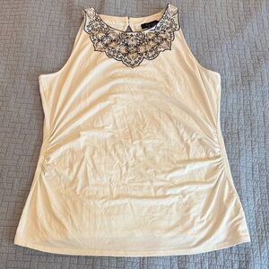 White House Black Market White Tank with Black and brown Lace Detail